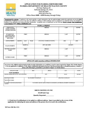 Florida Birth Record Application