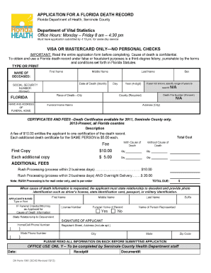 Florida Death Record Application