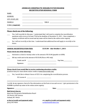 American Chiropractic Rehabilitation Board Recertification Renewal Form