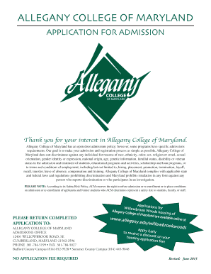 Allegany College of Maryland Application for Admission