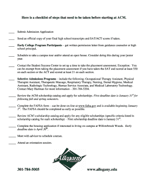 ACM Admission Checklist