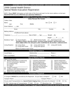 Special Needs Evacuation Registration Form