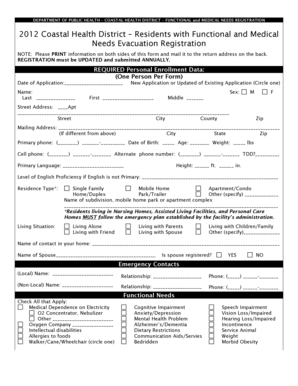Coastal Health District Functional and Medical Needs Registration