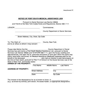 New York Post Death Medical Assistance Lien Notice