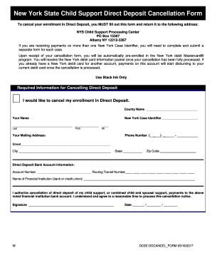 New York State Child Support Direct Deposit Cancellation Form