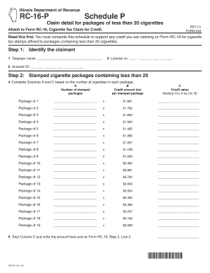 Illinois Cigarette Tax Claim Schedule