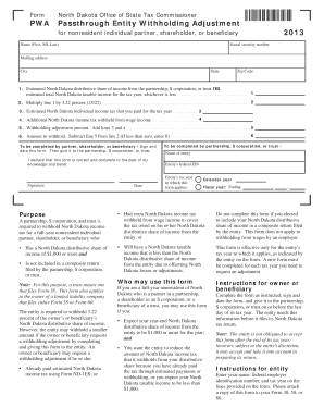 North Dakota Passthrough Entity Withholding Adjustment Form