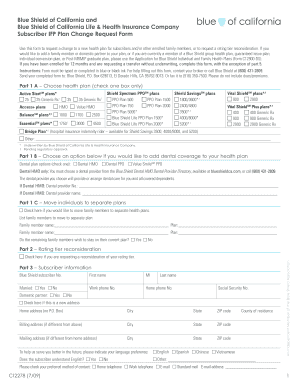 Blue Shield IFP Plan Change Request Form