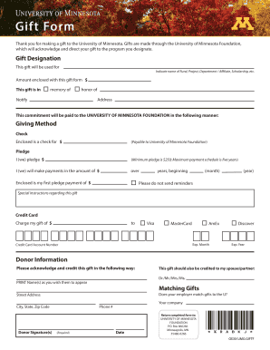 University of Minnesota Gift Form