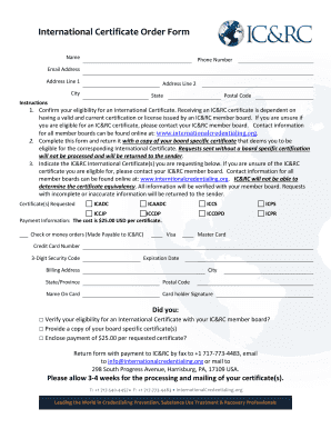 International Certificate Order Form