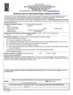 Accesso ai servizi nella propria lingua: modulo di reclamo