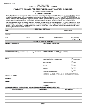 New York Family Type Homes Medical Evaluation Form
