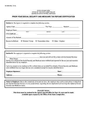 New York Prior Year Social Security and Medicare Tax Refund Certification
