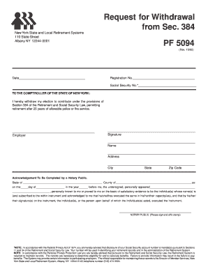 Request for Withdrawal from Sec. 384