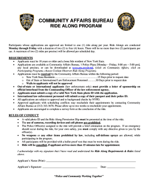 NYPD Ride Along Program Application