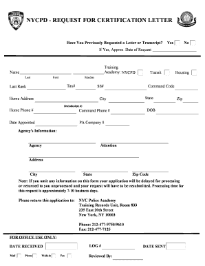 NYCPD Request for Certification Letter