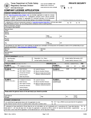 Texas Private Security Company License Application