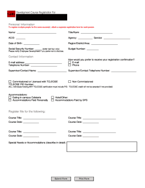 Texas DPS Employee Training Registration Form
