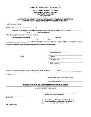 Texas Antique Vehicle Insurance Exemption Affidavit