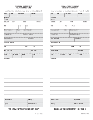 Texas Law Enforcement Field Interview Card