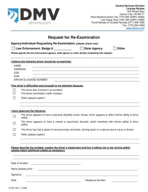 Nevada Driver License Re-Examination Request