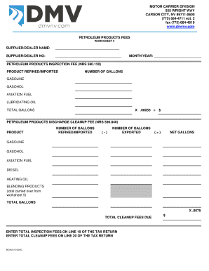 Nevada Petroleum Products Fees Worksheet