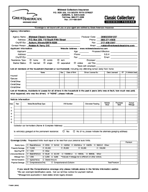 Classic Collector Car Insurance Application