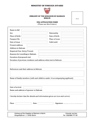 Bahrain Visa Application Form