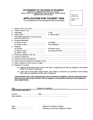Myanmar Tourist Visa Application Form