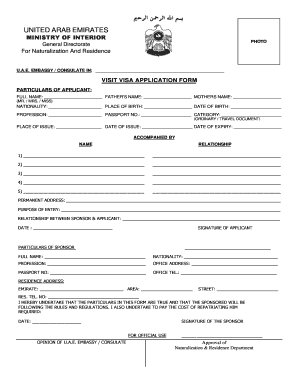 UAE Visit Visa Application Form