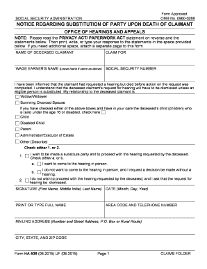 Notice Regarding Substitution of Party Upon Death of Claimant