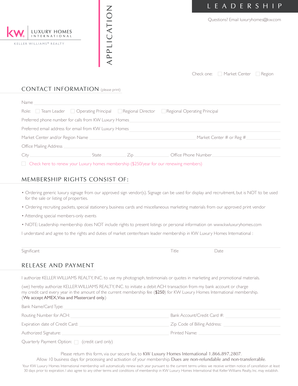 KW Luxury Homes Leadership Membership Application