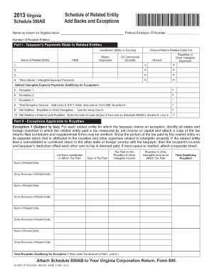 2013 Virginia Schedule of Related Entity Add Backs and Exceptions