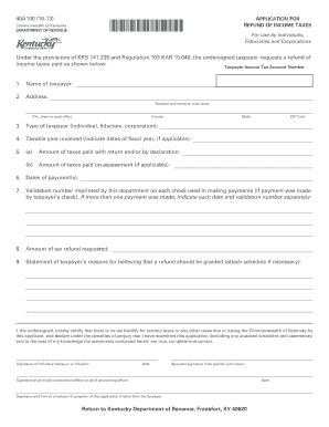 Kentucky Income Tax Refund Application
