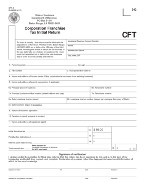 Louisiana Corporation Franchise Tax Initial Return