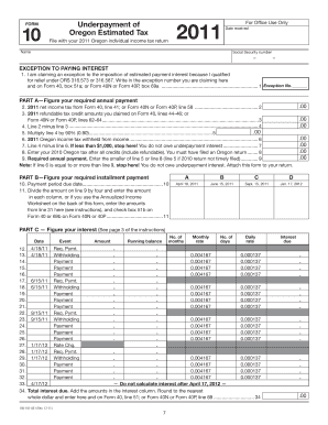 Oregon Form 10 for Underpayment of Estimated Tax