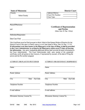 Minnesota District Court Certificate of Representation