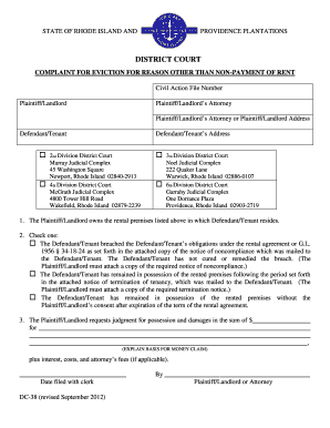 Rhode Island Eviction Complaint Form