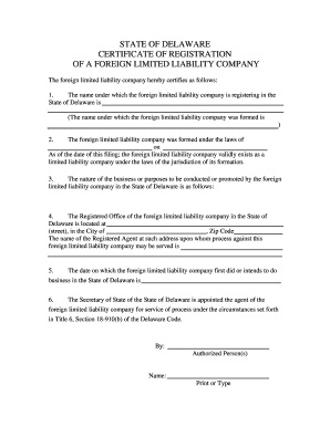 Certificate of Registration of Foreign Limited Liability Company