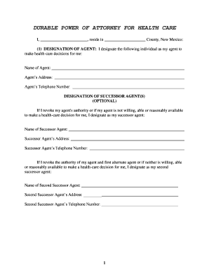 Durable Power of Attorney for Health Care