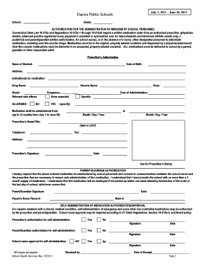 Authorization for Medicine Administration by School Personnel