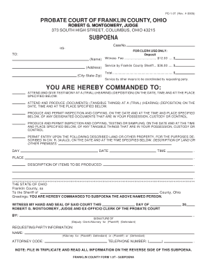 Ohio Subpoena Form