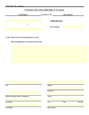 Appearance Form for US District Court