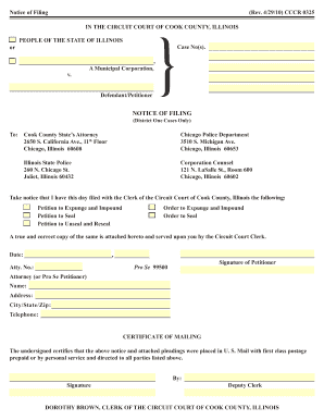 Illinois Notice of Filing for Expunge and Seal