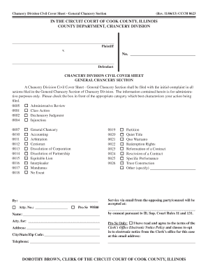 Chancery Division Civil Cover Sheet