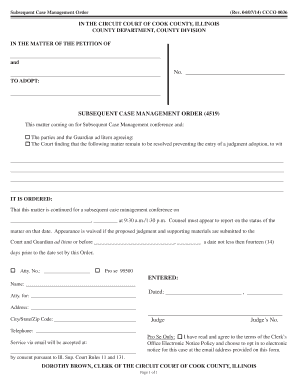 Subsequent Case Management Order