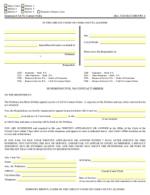 Illinois Civil No Contact Order Summons