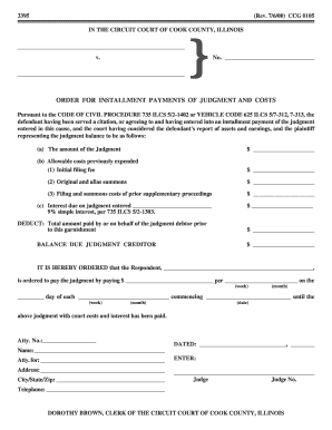 Order for Installment Payments of Judgment and Costs