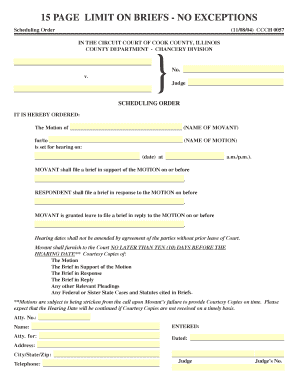 Cook County Scheduling Order