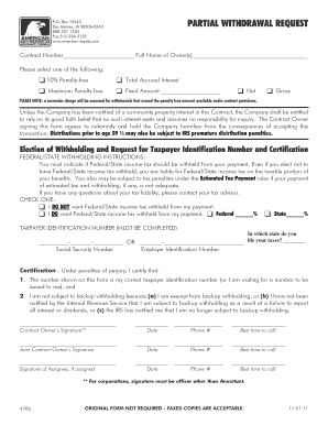 Partial Withdrawal Request Form